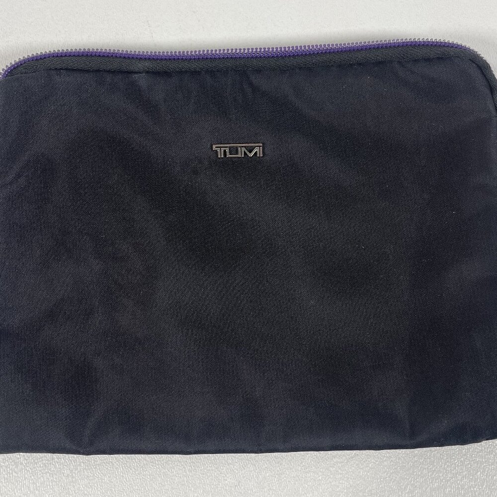 TUMI Black Nylon Zippered Pouch with Purple Lining, Travel Organizer